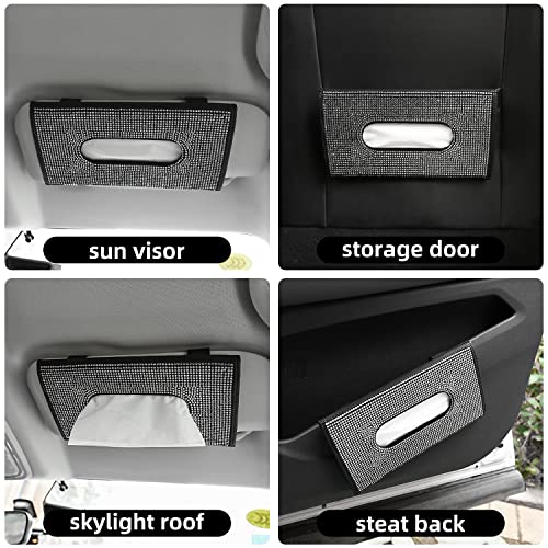 ChuLian Bling Bling Car Sun Visor Tissue Box Holder,Crystal Sparkling Napkin Holder,PU Leather Backseat Tissue Case Car Accessories for Women, Black