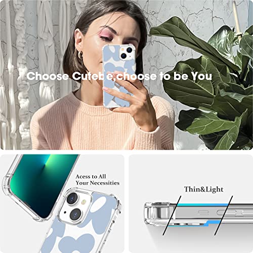 Cutebe [3 in 1 Crystal Phone Case for iPhone 13(2021)/iPhone 14(2022) 6.1", Cute Protective Cover with 9H Temper Glass Screen Protector + HD Temper Camera Lens Protector for Women, Girls