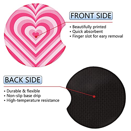 Jupswan Car Cupholder Coaster Absorbent 2 Pack Love Heart Coffee Latte Rubber New Automotive Cup Holder Decal Decor Accessories for Women-Pink