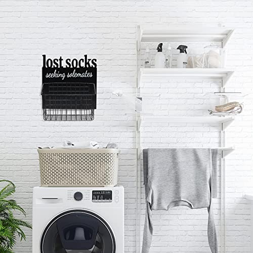 EVA murmure Cutout Letters Lost Socks - Laundry Room Organization, Farmhouse Laundry Room Decor And Accessories - House Decor Rustic Wooden Laundry Sign Wall Decor With Attached Basket - black