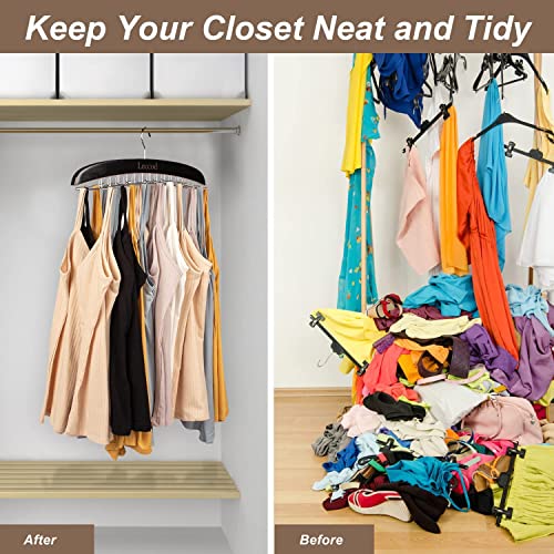 Leccod Upgrade Tank Top Hanger, Bra Hangers Space Saving Wooden 360° Rotating Non-Slip 24 Foldable Metal Hooks Closet Organizer for Camisole, Bathing Suit, Bra, Scarf, Tie and Belt (Black,1 Pack)