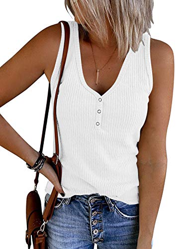 MEROKEETY Womens 2022 Casual Tank Tops Summer Solid Color Ribbed Sleeveless Basic Shirts White