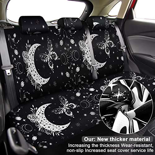 Fiada 15 Pcs Moon Star Car Seat Covers Full Set for Women, Butterfly Steering Wheel Cover Shoulder Pads Armrest Pad Keychain Wrist Strap Coasters Auto Seat Universal for Vehicle SUV Truck Protector