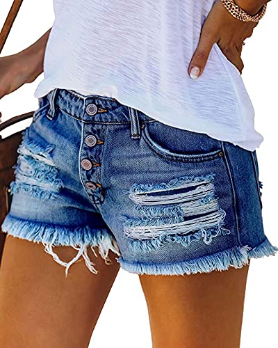 MIFOCAL Women's Ripped Denim Jean Shorts Mid Rise Summer Hot Raw Hem Shorts