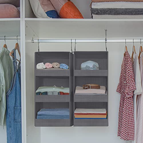 GRANNY SAYS 3-Shelf Closet Hanging Organizers, Foldable Hanging Closet Shelves, Hanging Organizers for Locker & Camper, Gray, 2-Pack