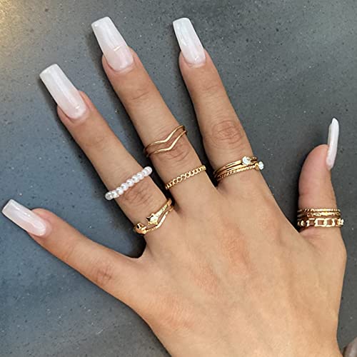 YEEZII 68 Pcs Gold Knuckle Rings Set for Women Girls, Stackable Rings Boho Joint Finger Midi Rings Hollow Carved Crystal Stacking Rings Pack