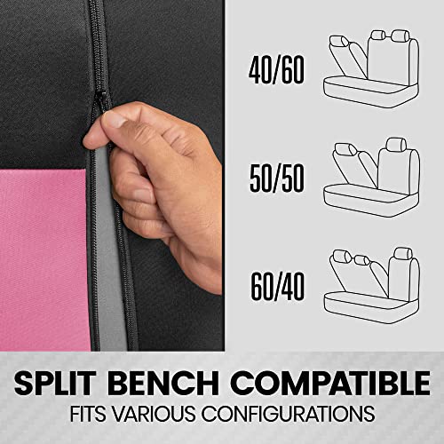 BDK PolyPro Pink Car Seat Covers for Women Full Set – Front and Rear Split Bench, Easy Install with Two-Tone Accent, Interior Covers for Auto Truck Van SUV