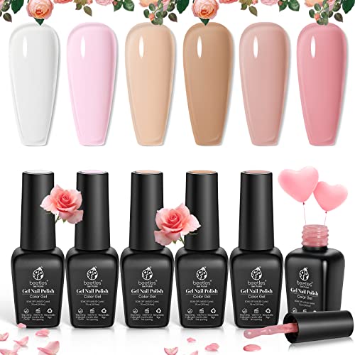 Beetles Gel Polish Set- 6 Colors Transparent Jelly Gel Milky White Sheer Pink Nude Gel Ultimate Monochrome Collection Soak off U V Gel Nail Polish Salon DIY Gel Nail Kit Christmas Nails Gift for Women