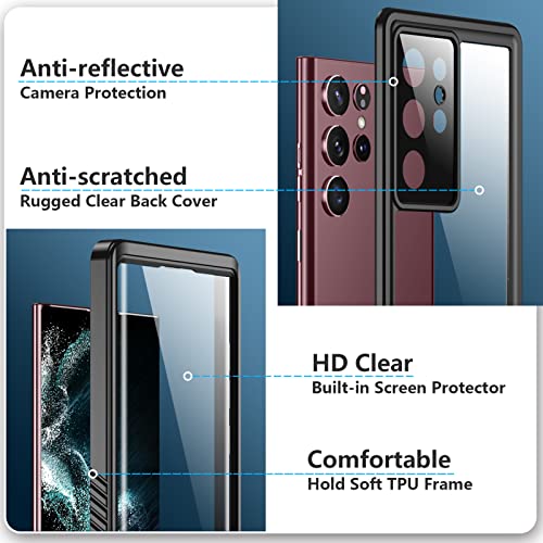 SPIDERCASE for Samsung Galaxy S22 Ultra Case, Waterproof Built-in Screen Protector Full Protection Heavy Duty Shockproof Anti-Scratched Rugged Case for Galaxy S22 Ultra 5G 6.8'' 2022 (Black)