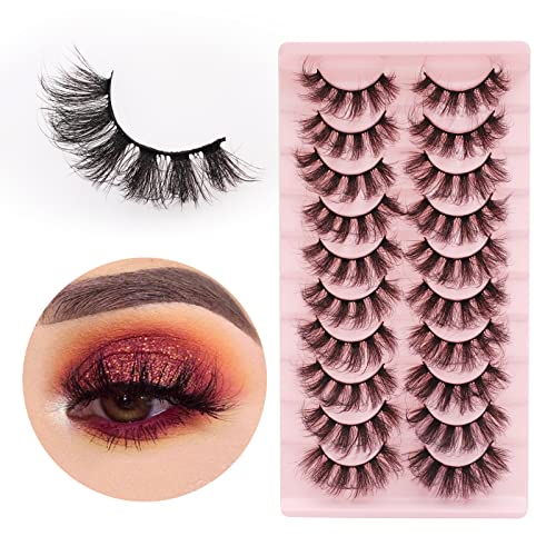 MilyBest Lashes False Eyelashes 10 Pairs 18mm Fluffy Cat Eye Faux Mink Lashes Pestañas Postizas D Curl Volume Fake Lashes Wispy Natural Look Eye lashes Strip Sets Pack