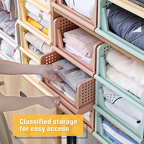 CTSNSLH 4 Pack Folding Closet Organizers Storage Box Plastic Closet Organizer,Stackable Plastic Storage Basket,Drawer Organizers for Clothing(White)