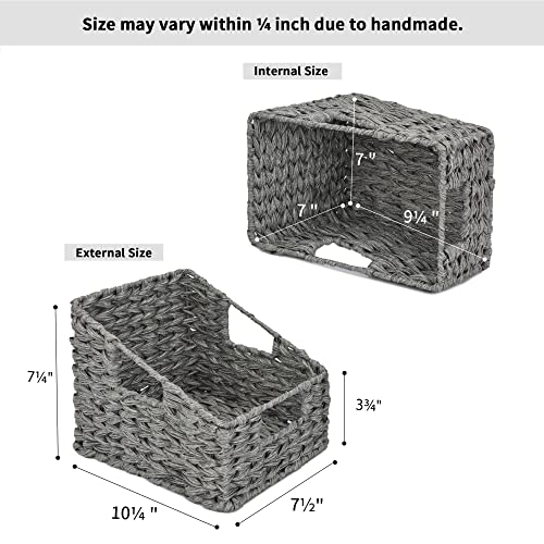 GRANNY SAYS Wicker Basket with Handles, Odorless Woven Trapezoid Basket Waterproof for Organizing Bathroom, Decorative Storage Wicker Baskets for Storage Photo Books, Gray, 2-Pack