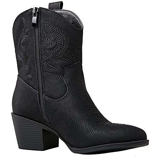 GLOBALWIN Women's Black Mid Calf The Western Cowboy Cowgirl Boots 5.5M