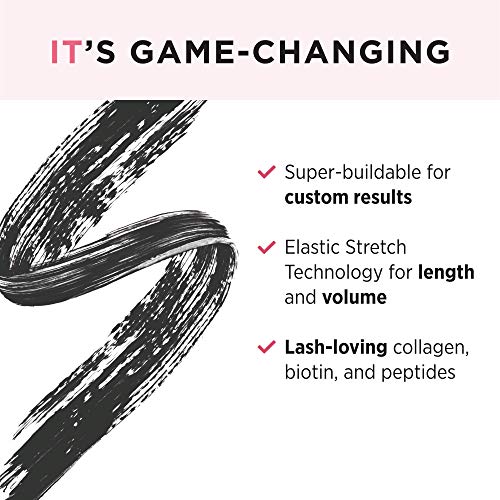 IT Cosmetics Superhero Mascara, Super Black - Elastic Stretch Volumizing & Lengthening Mascara - Lifts, Separates & Conditions Lashes - With Collagen, Biotin & Peptides - 0.3 fl oz