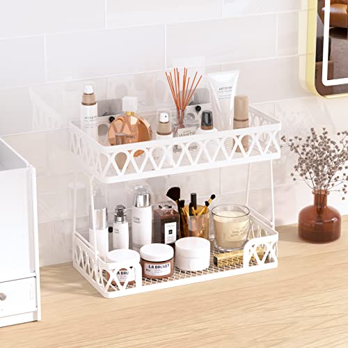 NUTSAAKK Bathroom Over The Toilet Storage Shelf, 2-Tier Bathroom Organizer Over Toilet, Above Toilet Storage with Non-Trace Adhesive, No Drilling Toilet Organizer, Toilet Paper Holder (White)