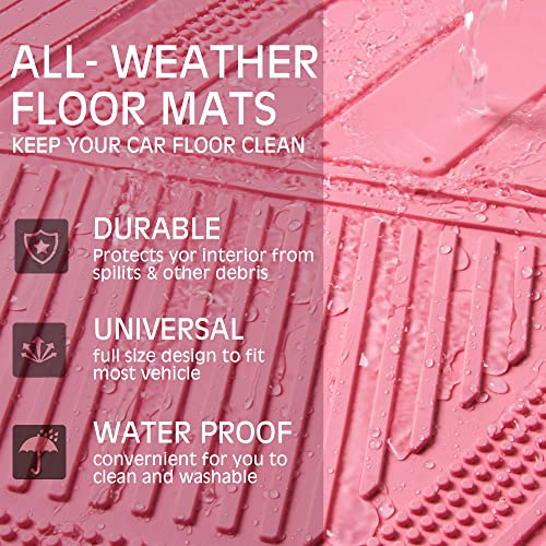 CAR PASS Heavy Duty Rubber Floor Mats Pink 4-Piece Car Mat Set - Universal Waterproof Floor Mats for Car SUV Truck, Durable All-Weather Mats(All Pink)