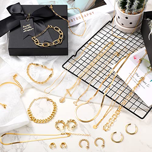 Tiamon 12 Pcs 14K Gold Jewelry Set for Women 4 Gold Earring Sets 4 Gold Necklace Sets 4 Gold Bracelets for Girl (Gentle Style)