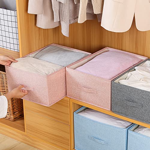 FIHAP Closet Organizer Collapsible Pink Storage Bins with Lids Sturdy Fabric Containers Cubes Stackable Box for Clothes Bedroom Blankets Toys, 3 Pack