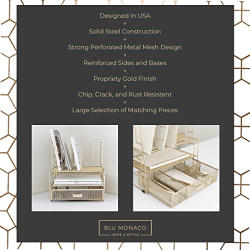 BLU MONACO Gold Desk Accessories and Workspace Organizers, Desktop Organizer - Cute File Organizer for Desk and Drawer Storage for Office Supplies, Paper, Device and Folders - File Holder