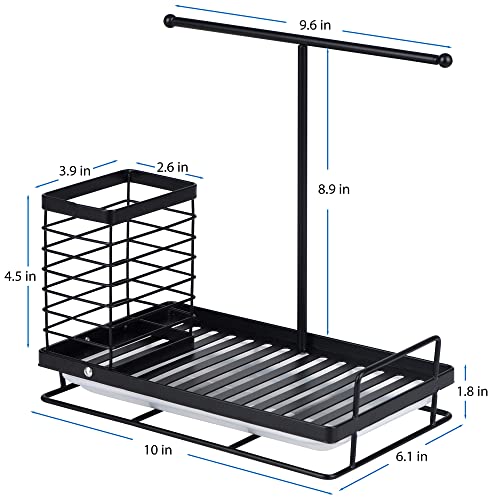 Wetheny Kitchen Sponge Holder-Kitchen Sink Caddy Organizer with Drain Pan 304 Stainless Steel for Sponges, Cleaning Cloth, Scrub Brush, Dish Soap and Hand Sanitizer ( Black )