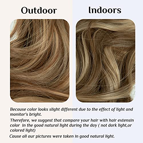 SARLA Highlight Invisible Wire Hair Extension Ash Medium Brown / Ash Blonde Adjustable Transparent Headband Wavy Curly Long Synthetic Hairpiece 18 Inch for Women No Clip