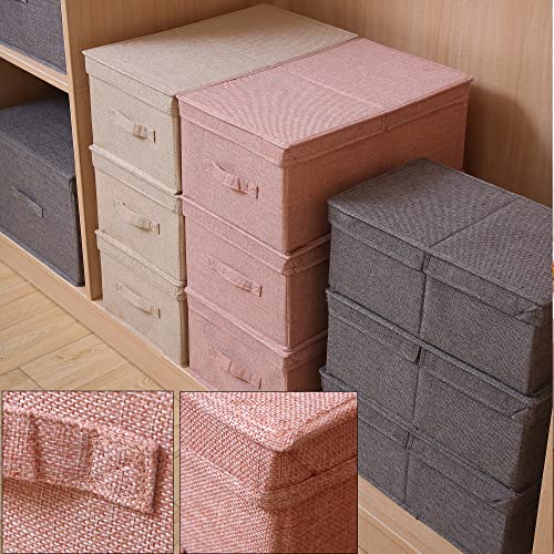 FIHAP Closet Organizer Collapsible Pink Storage Bins with Lids Sturdy Fabric Containers Cubes Stackable Box for Clothes Bedroom Blankets Toys, 3 Pack