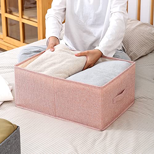 FIHAP Closet Organizer Collapsible Pink Storage Bins with Lids Sturdy Fabric Containers Cubes Stackable Box for Clothes Bedroom Blankets Toys, 3 Pack