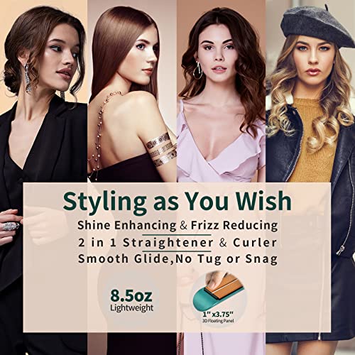 IBROO Ceramic Hair Straightener and Curler, Triple Care by Infrared, Negative Ion, Argan Oil & Keratin, Flat Iron Curling Iron in One, No Damage Styling Tools, Safe Dual Voltage Straightening Irons