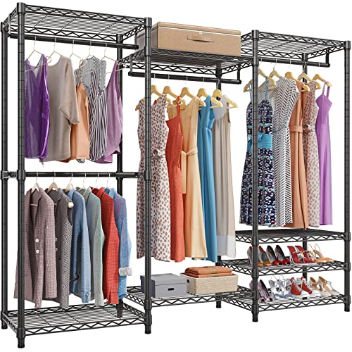 VIPEK V5 Portable Closet Wardrobe Heavy Duty Clothes Rack, Freestanding Clothing Rack with 4 Hang Rods & 8 Shelves, Adjustable Custom Closet Rack, 68.9" L x 15.7" W x 76.4" H, Max Load 800LBS, Black