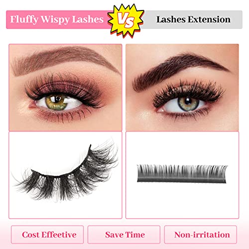 MilyBest Lashes False Eyelashes 10 Pairs 18mm Fluffy Cat Eye Faux Mink Lashes Pestañas Postizas D Curl Volume Fake Lashes Wispy Natural Look Eye lashes Strip Sets Pack