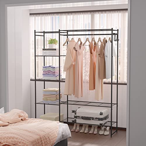 Neprock Clothing Rack with Shelves, Portable Wardrobe Closet for Hanging Clothes with Hanging Rods, Free Standing Closet Rack Shelves Closet Organizers and Storage