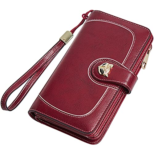 FOXLOVER Designer Wristlet Wallets for Women Large Capacity Ladies RFID Blocking Leather Credit Card Holder