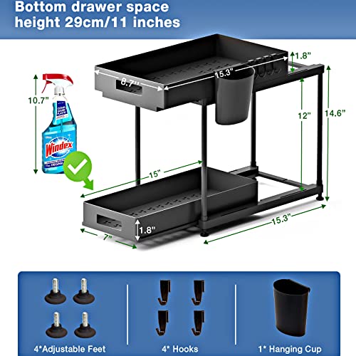 NYYTGE Double Sliding Under Sink Bathroom Organizer, 2 Pack Under Sink Organizers and Storage, Pull Out Kitchen Cabinet Organizer, Under Cabinet Storage Racks for Home Kitchen Organization