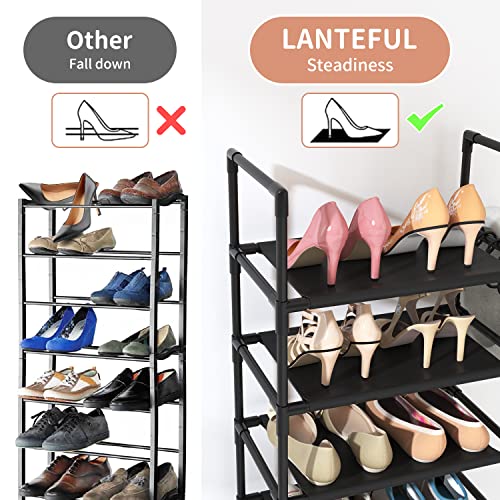 LANTEFUL 10 Tiers Tall Shoe Rack 20-25 Pairs Shoe and Boots Organizer Storage Sturdy Shoe Shelf, Narrow Shoe Rack for Entryway, Black Shoe Organizer for Closets with Hooks