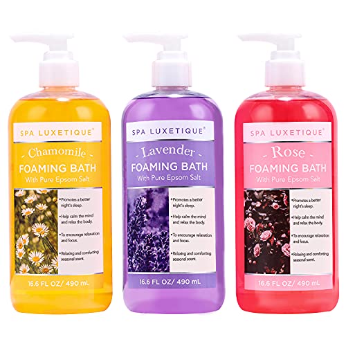 Bubble Bath, Spa Luxetique Foaming Bath with Pure Epsom Salt, Chamomile Rose and Lavender Scent Bath Set, Valentine's Day Gifts for Women Gift Set for Men 3 Pack 49.8 fl oz