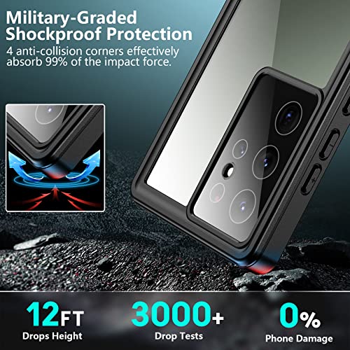 SPIDERCASE for Samsung Galaxy S23 Ultra Case Waterproof,Built-in Screen Protector Full Protection Heavy Duty Shockproof Anti-Scratched Rugged Case for Galaxy S23 Ultra 5G 6.8'' 2023 Black