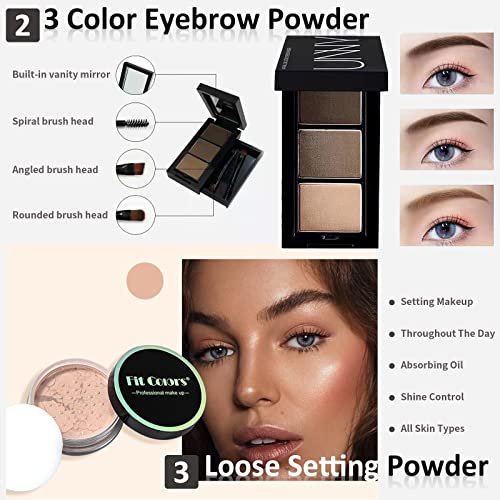 Lookmee All In One Makeup Kit, Makeup Kit for Women Full Kit, Full Makeup Essential Starter Kit for Beginners or Pros, 18 Colors Naked Eyeshadow Palette Nude Face Primer, Makeup Brush, Makeup Sponge, Eyebrow Powder, Winged Eyeliner Stamp (SetA)