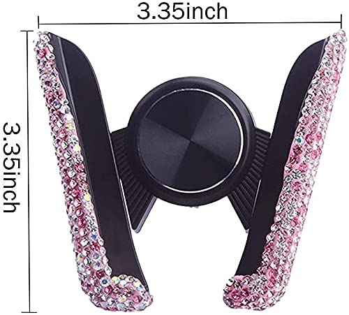 SUNCARACCL Bling Car Phone Holder Mini Car Dash Air Vent Automatic Phone Mount Universal 360°Adjustable Crystal Auto Car Stand Phone Holder Car Accessories for Women and Girls (Pink)