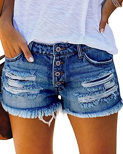 MIFOCAL Women's Ripped Denim Jean Shorts Mid Rise Summer Hot Raw Hem Shorts