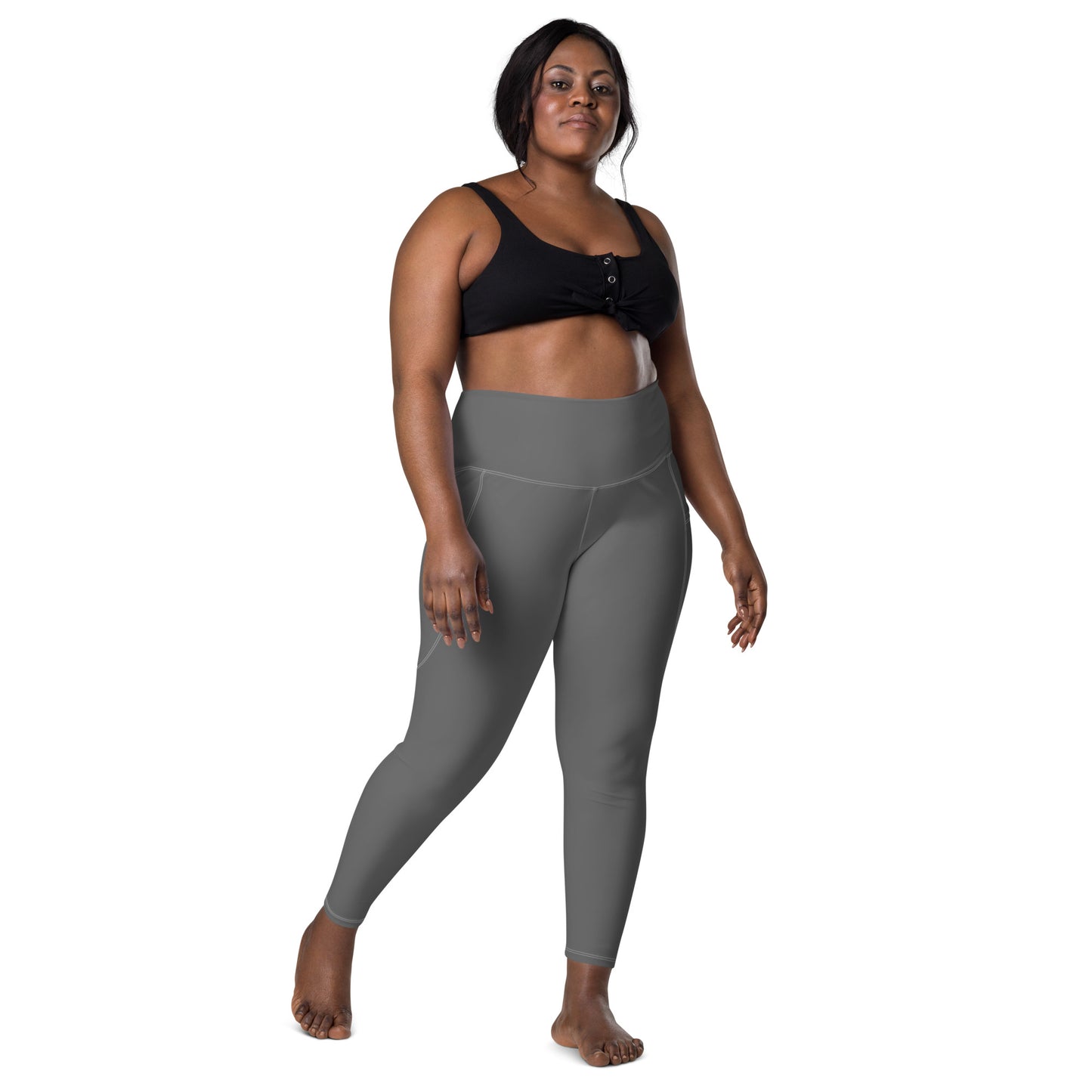 Leggings with pockets gray for spots running gym cropped for running athletic wear