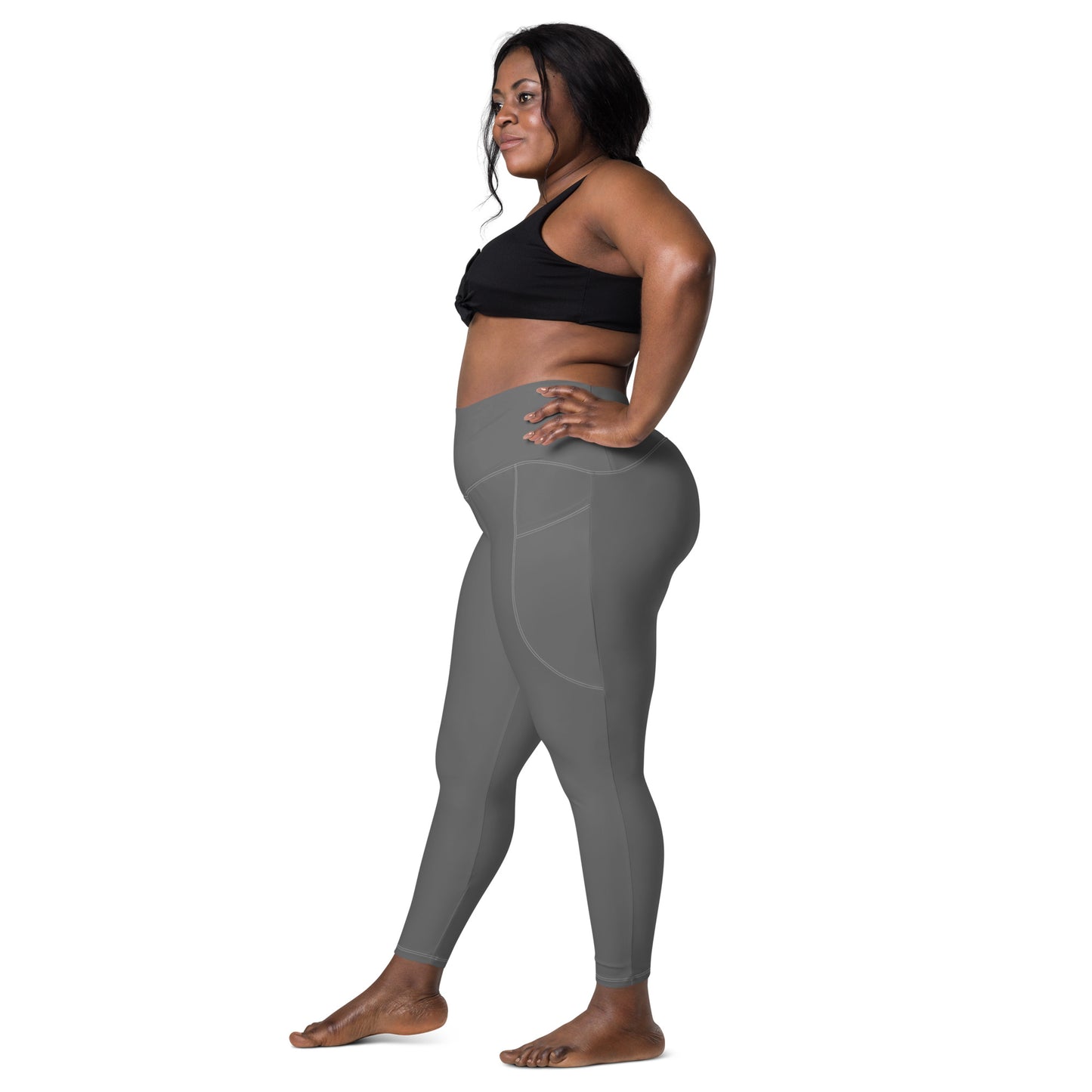 Leggings with pockets gray for spots running gym cropped for running athletic wear