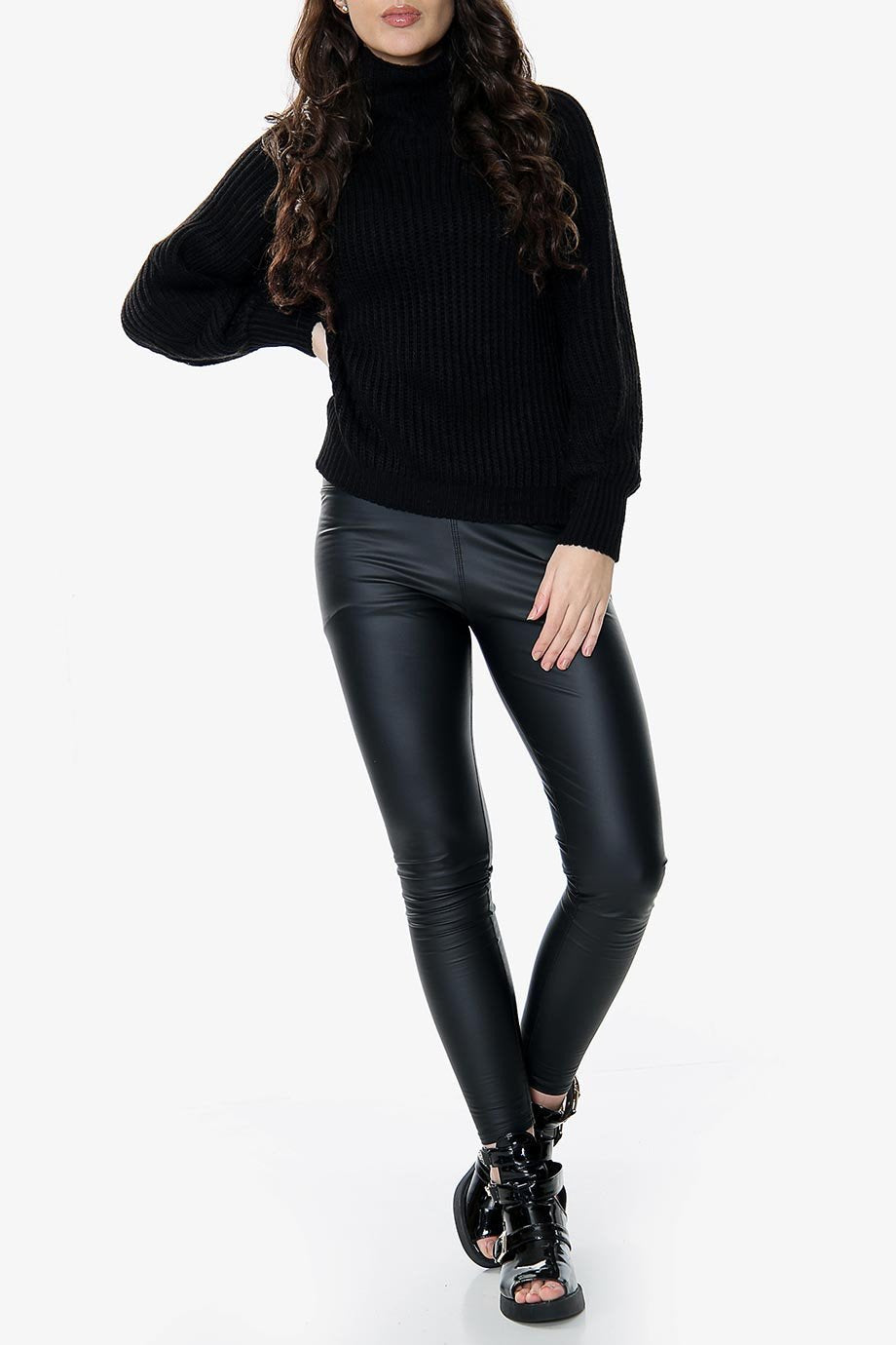 Black Balloon Sleeve Knit Jumper